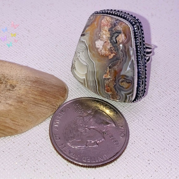 Captivating Crazy Laguna Lace Agate Gemstone Handmade Ring - Picture 7 of 14